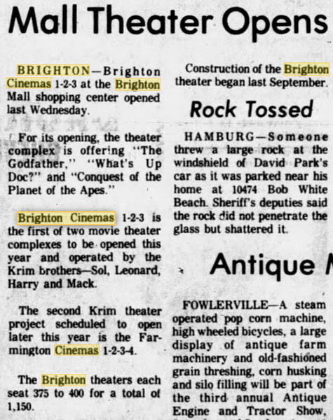 Brighton Cinemas 9 - Aug 9 1972 Opening Announcement (newer photo)